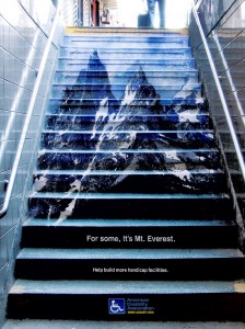 Staircase with painting of mountain states "For some, it's Mt. everest"